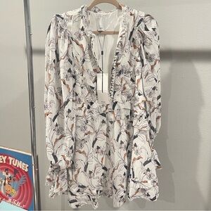 Acler White Floral Print Long Sleeve Mini Dress